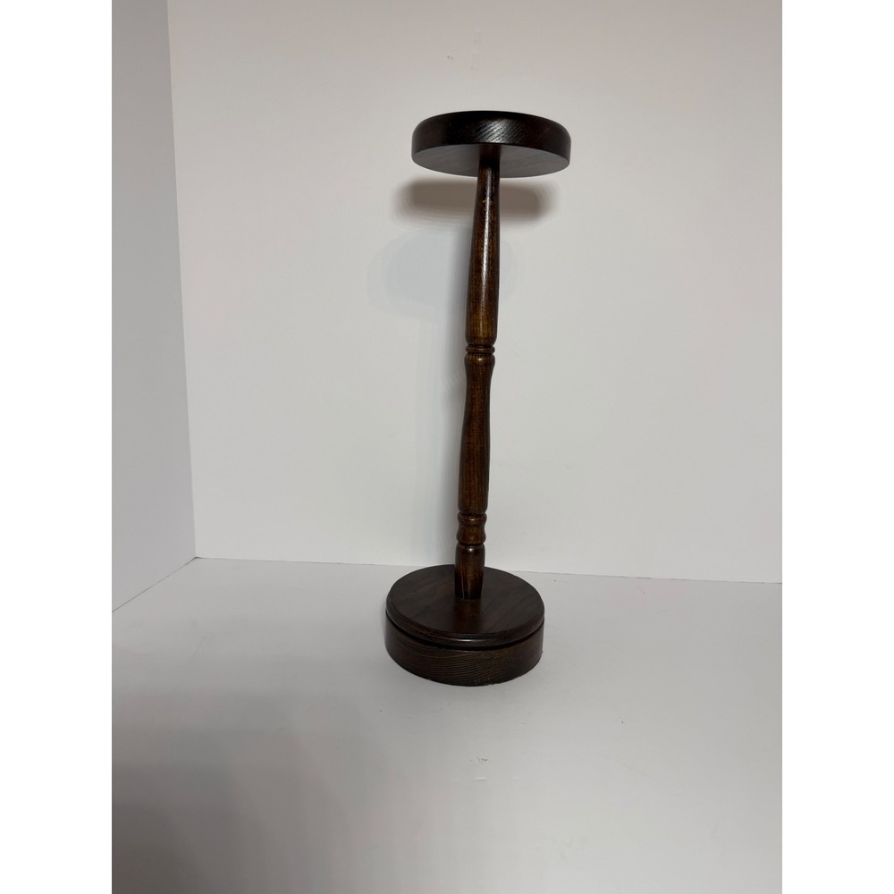 Vintage Wooden Hat Stand 15 Inch Dark Walnut Pedestal Millinery Display Riser